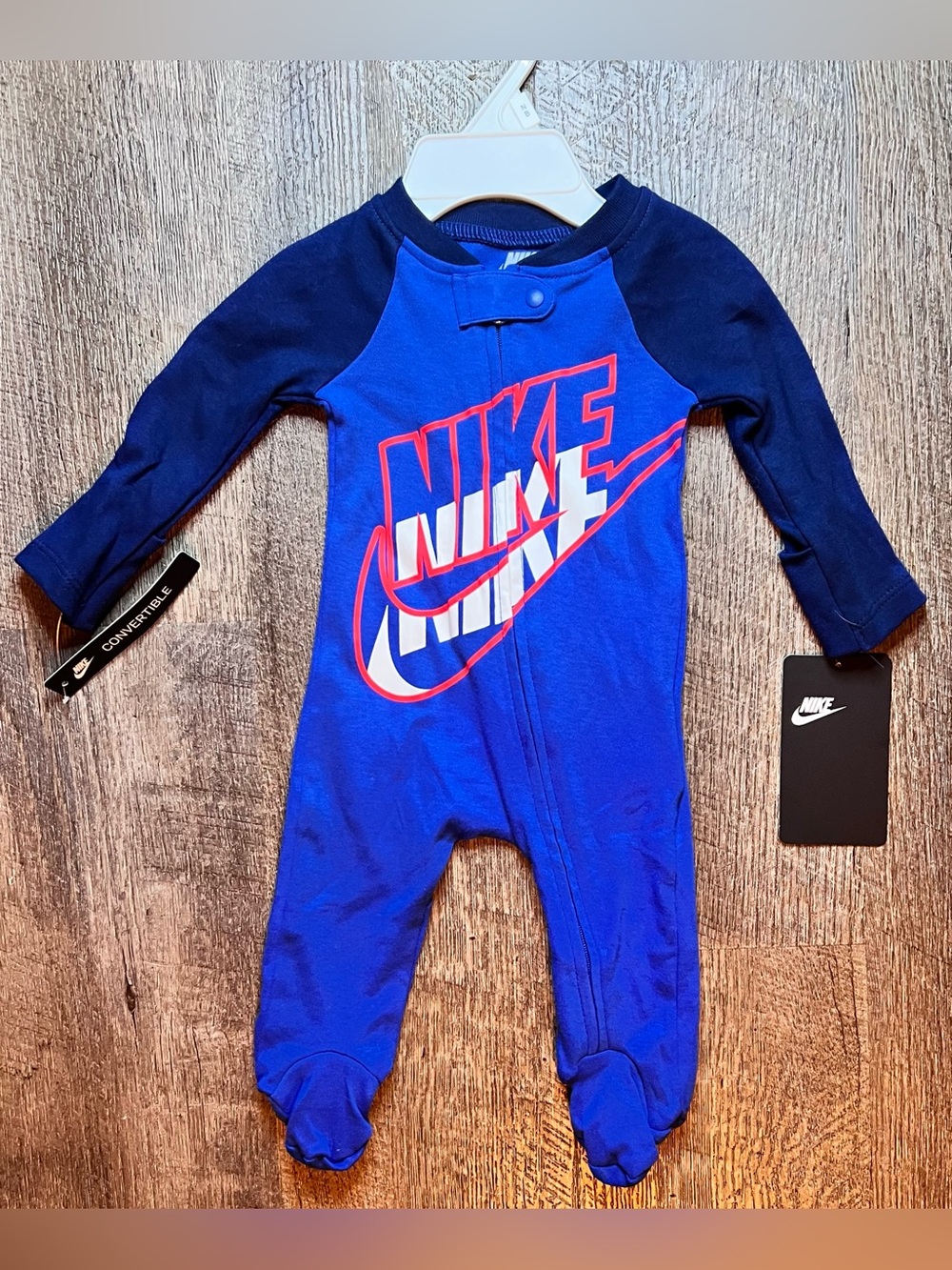 Nike Baby Newborn Convertible Footed Sleeper Romper NWT Blue